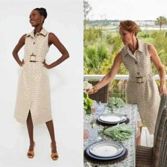 Tuckernuck Ocean Spray Sleeveless Cheyenne Tan Blue Geometric Dress Large